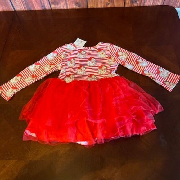 Clover Cottage boutique Girl Christmas Santa Dress Red Tulle Skirt & Striped Top - Picture 2 of 13